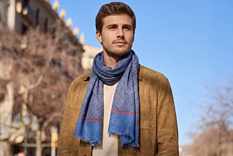 Red patterned Indigo Blue cotton linen Scarf
