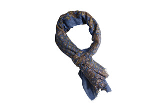 Indigo Blue with Taupe Pattern cotton/linen Scarf