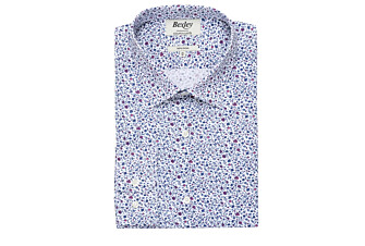 White cotton shirt printed blue and pink flowers - THÉOBERT