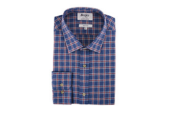 Blue flannel shirt with red checks - Straight collar - PAULIN II