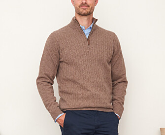 Brown Melange half-zip wool cable knit sweater - KEITHOR