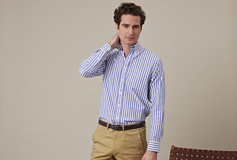 Ocean Blue & White long sleeve cotton linen shirt - COLTEN