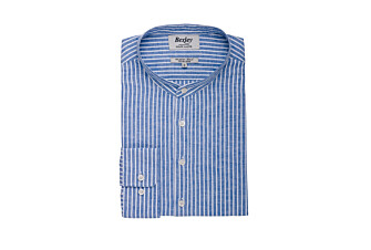 Ocean Blue Chambray & White stripes cotton lien tunic shirt - VALBERT