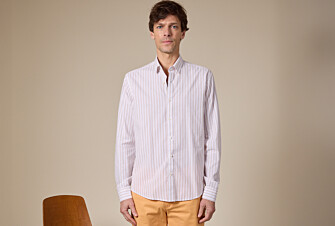 Light Beige and White Cotton Linen Shirt - French Collar - SIMONIN