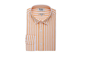 Yellow Orange & White striped cotton linen shirt - SIMONIN