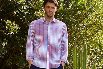 Vintage Blue Red & White striped cotton linen shirt - SIMONIN