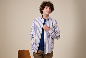 Navy and Dark Beige Cotton Linen Shirt - French Collar - SIMONIN