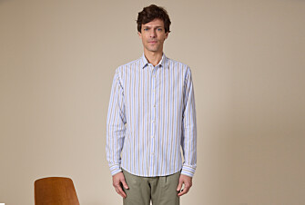 Sky Blue and Sage Green Cotton Linen Shirt - French Collar - SIMONIN