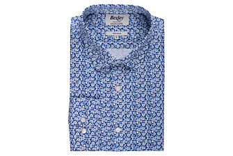 Blue cotton shirt with white flowers print - MARCOLIN