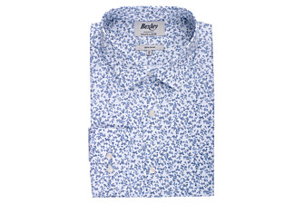 White cotton shirt with light blue floral print - ELDORIC