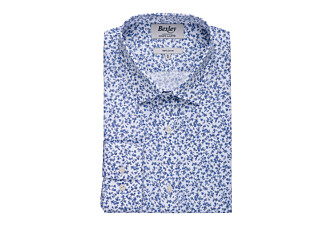 White cotton shrt with blue floral print - ELDORIC