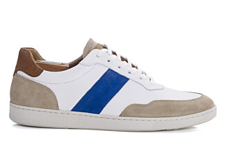 White beige and Blue Men's leather Trainers - BERRINGA