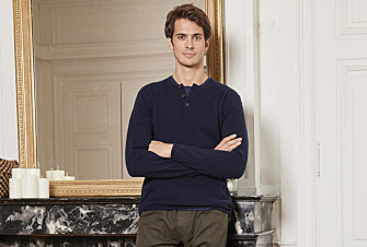 Navy blue buttoned neck wool jumper - CULIAN