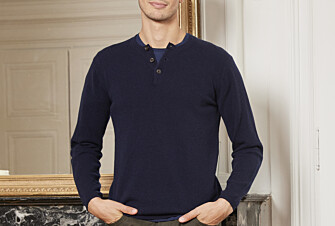 Navy blue buttoned neck wool jumper - CULIAN