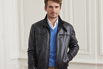 Navy Leather Jacket - CAYDEN