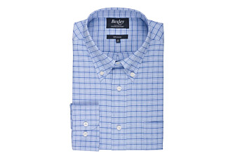 Soft Blue Twill shirt with checks - Chest pocket - BENETTH