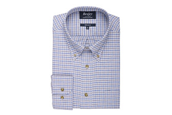 Light Grey Twill shirt with checks - Chest pocket - BENETTH