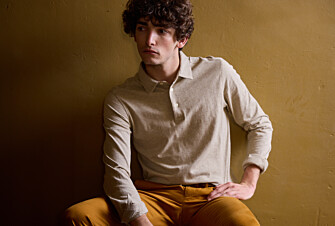 Light Taupe Melange Men's long sleeve polo shirt - AIDEN ML