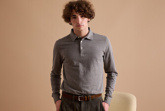 Khaki Melange Men's long sleeve polo shirt - AIDEN