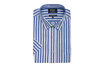 Blue ocean short sleeve shirt with white stripes  - SALVIEN MC