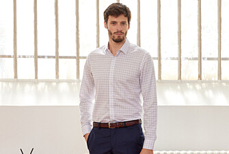 White shirt with blue checks - Straight collar - SERGIUS
