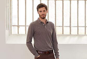 Taupe melange Men's long sleeve polo shirt - ALEC II ML