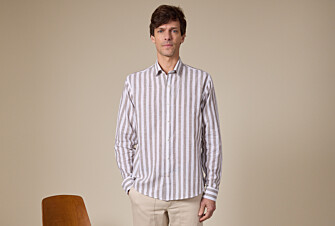 Khaki and White striped cotton linen shirt - BRUNIEN