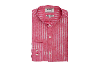 Red Chambray & White trim cotton linen shirt - ELRIC