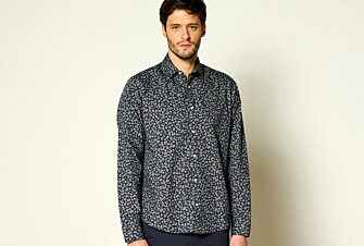 Navy shirt with Sage Green prints - Straight collar - ADELIN
