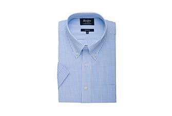 White cotton shirt with thin Light Blue checks - GLENN MC