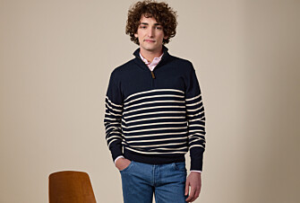 Navy &Ecru half zip organic cotton/ cashmere sailor jumper - VLADIAC