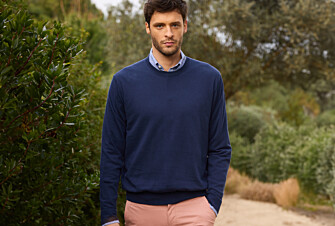 Navy Denim round-neck  cotton/linen Jumper - CLINDMIR