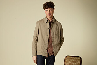 Khaki Chevron men's cotton/linen  painter jacket - FAUSTINIEN