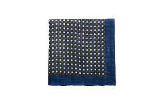 Navy & Khaki Linen Pocket Square
