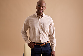 Beige and White Cotton Shirt - American collar - VALDEN