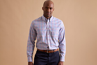 Light blue, red and camel Cotton Shirt - American collar - SHANTON
