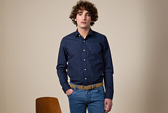 Navy Blue shirt with white prints - Straight collar - ALPHIDE