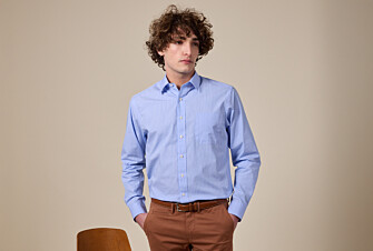 Blue printed shirt - white stripes - Straight collar - BERTHOD