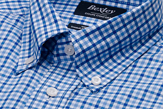 Men's shirt in cotton - Blue & Soft Blue Checks - CULLEN