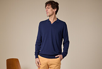 Men's Sweater with Polo Collar, Navy Denim - BRAVLIN