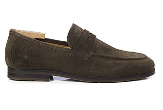 Khaki Suede Men's penny loafers - Rubber Outsole - DERVIO II GOMME
