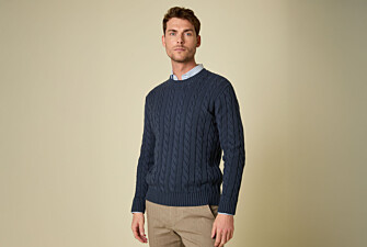 Cable-knit crew neck jumper - Prussian Blue - CAVLEN