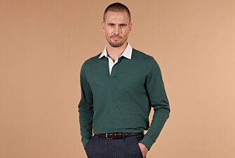 Men's dark green long sleeve rugby polo in washed cotton - SKYLER