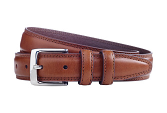 Patina Gold Leather belt for men with silver buckle - BRIXTON SILVER