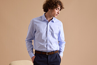 Shirt with thin blue stripes - Straight collar - ANTOINE