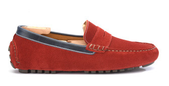 Red suede and Navy Leather Men's Driving Moccasins - FERGUSON