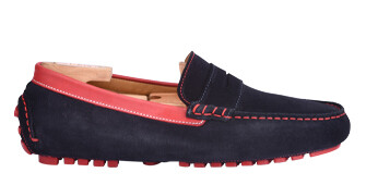 Navy Suede and Red leather Men's Driving Moccasins - FERGUSON