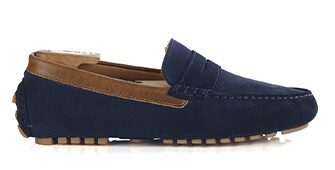 Navy Suede with Chestnut Trim - Men's Driving Moccassins - FERGUSON
