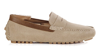 Beige Suede with Chestnut Trim - Men's Driving Moccassins - FERGUSON