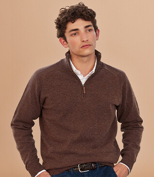 Chocolate Melange half-zip wool jumper - KENNETH